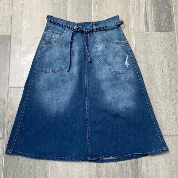Anthropologie Blue A-Line Denim Skirt - Picture 3 of 10